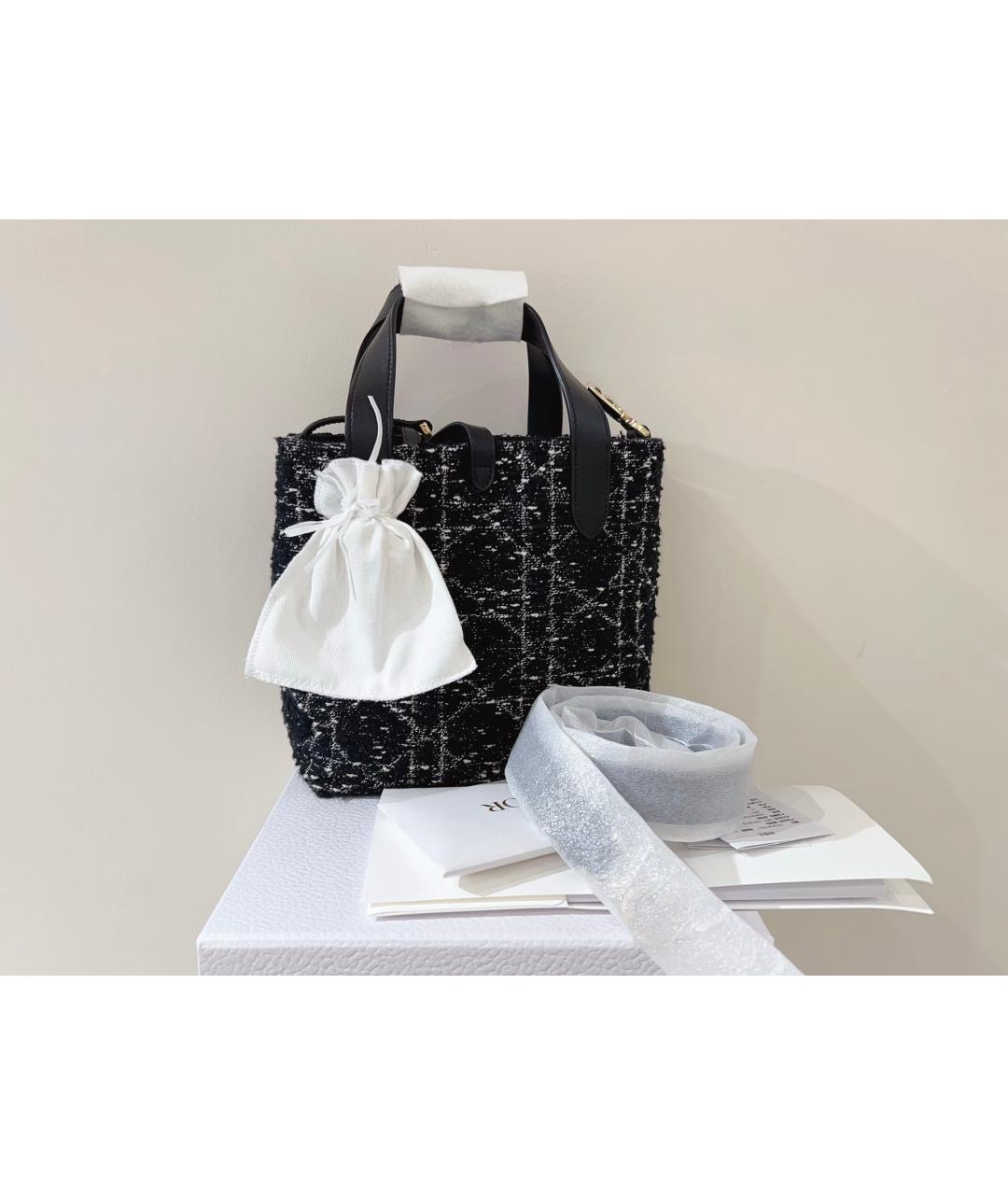 CHRISTIAN DIOR Черная твидовая сумка тоут, фото 7