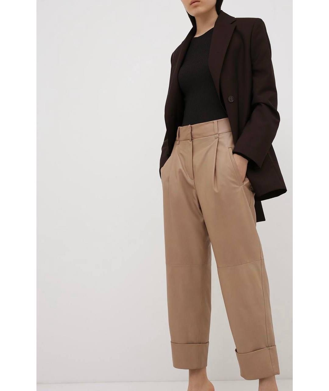 BRUNELLO CUCINELLI Коричневые кожаные брюки широкие, фото 3