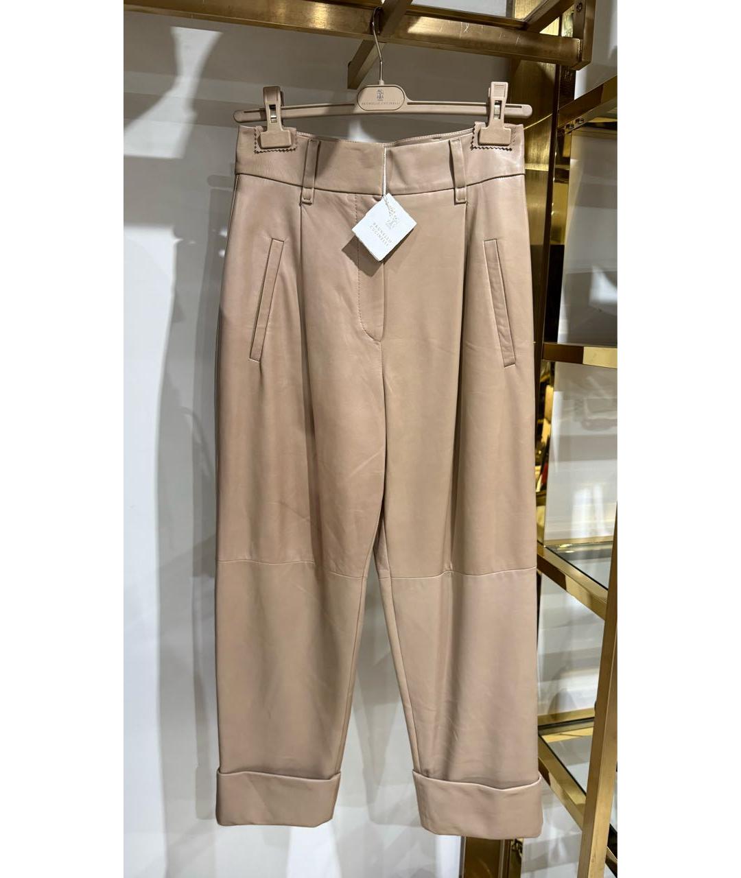 BRUNELLO CUCINELLI Коричневые кожаные брюки широкие, фото 2