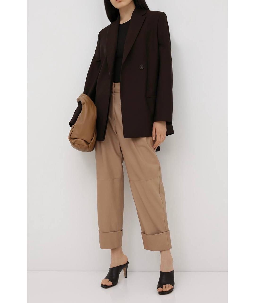 BRUNELLO CUCINELLI Коричневые кожаные брюки широкие, фото 4