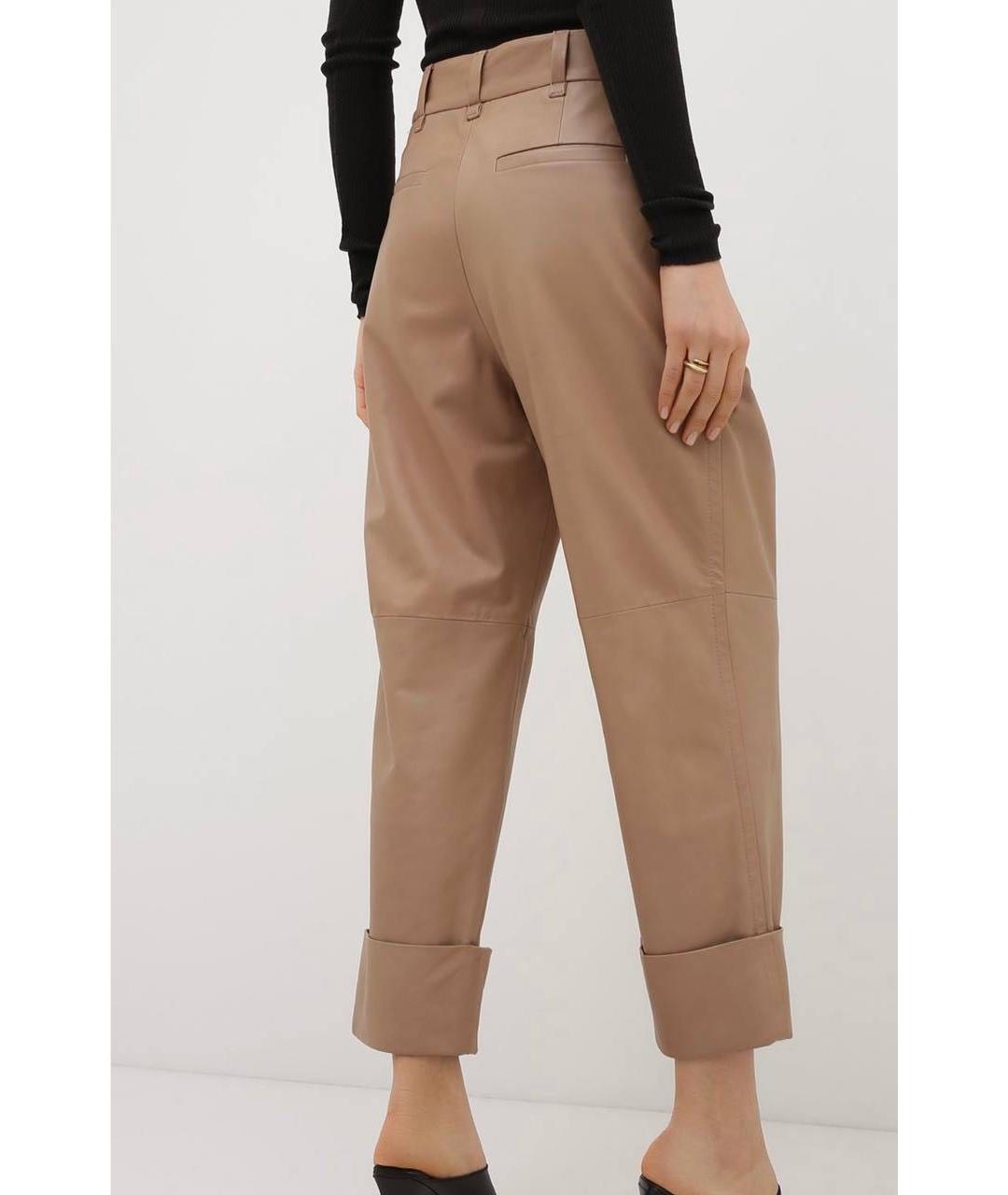 BRUNELLO CUCINELLI Коричневые кожаные брюки широкие, фото 5