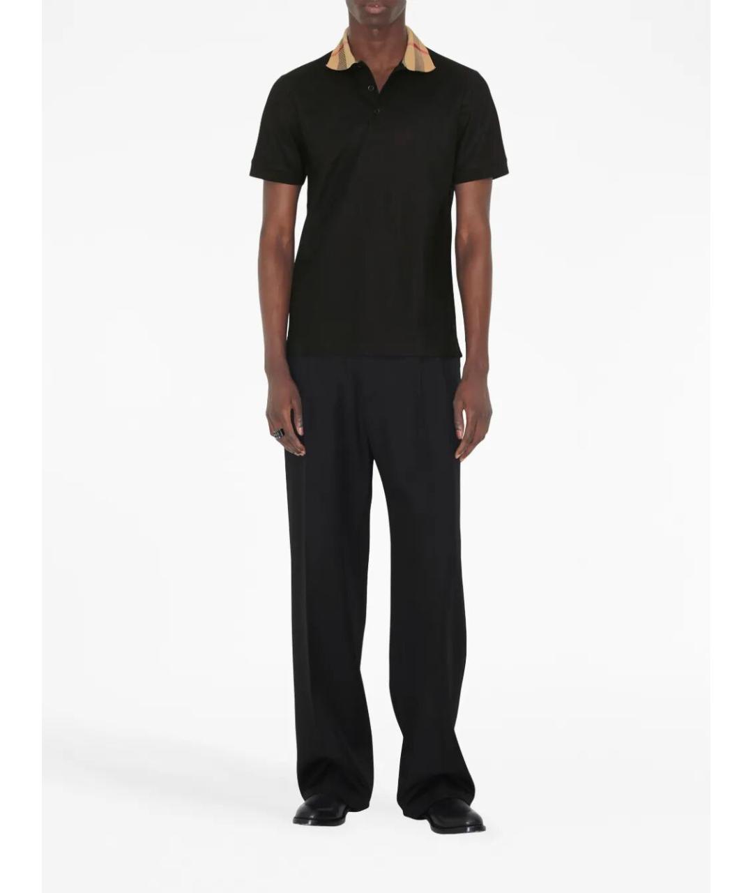 BURBERRY Черное хлопковое поло с коротким рукавом, фото 2