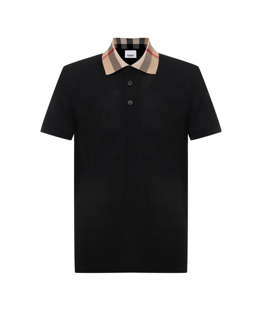 BURBERRY Черное хлопковое поло с коротким рукавом, фото 1
