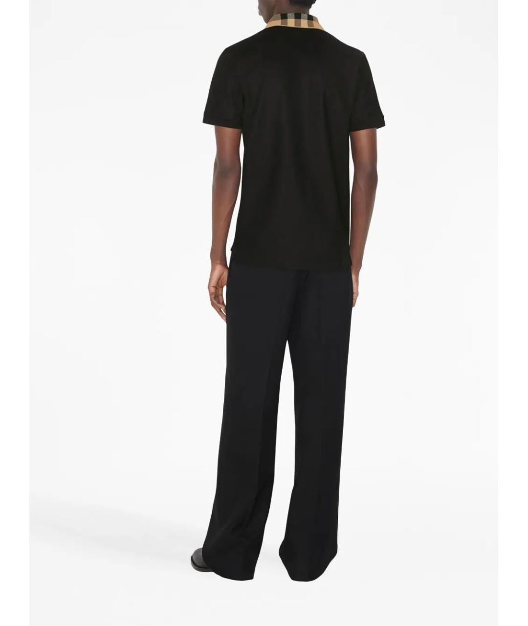 BURBERRY Черное хлопковое поло с коротким рукавом, фото 3