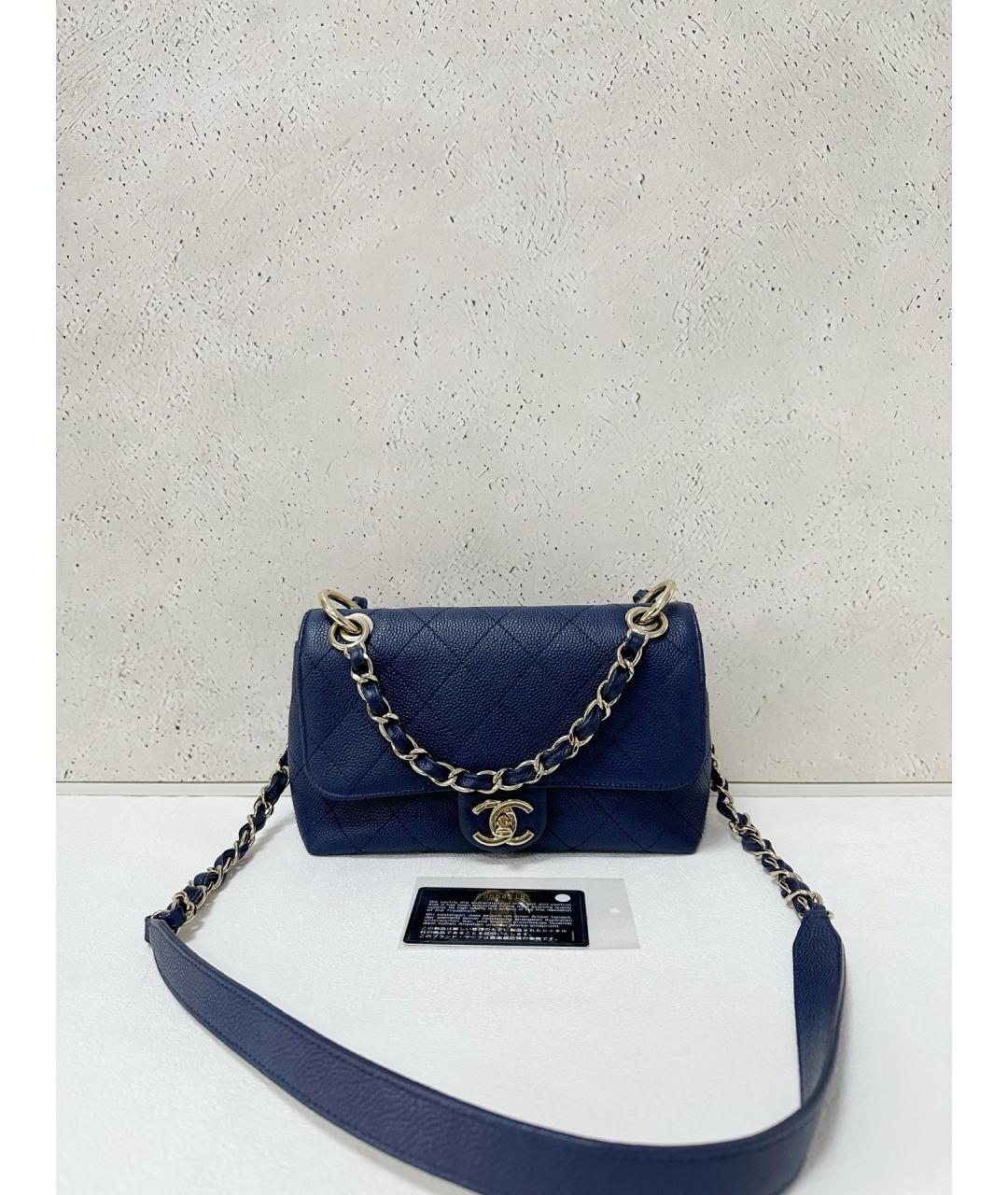 CHANEL Темно-синяя кожаная сумка через плечо, фото 7
