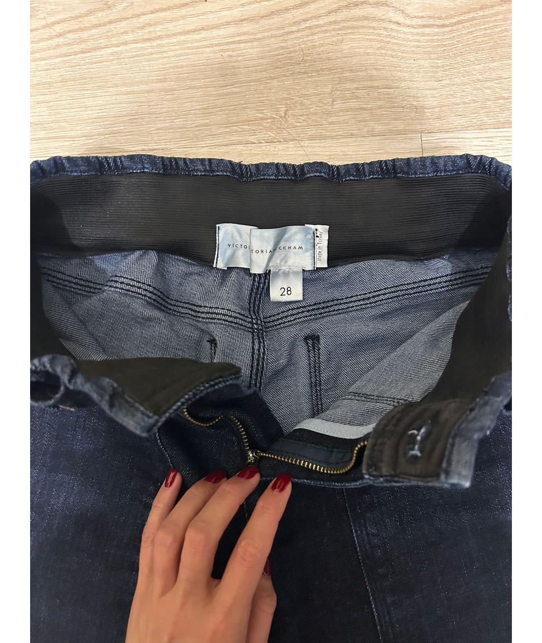 VICTORIA BECKHAM Темно-синие хлопко-эластановые джинсы клеш, фото 3