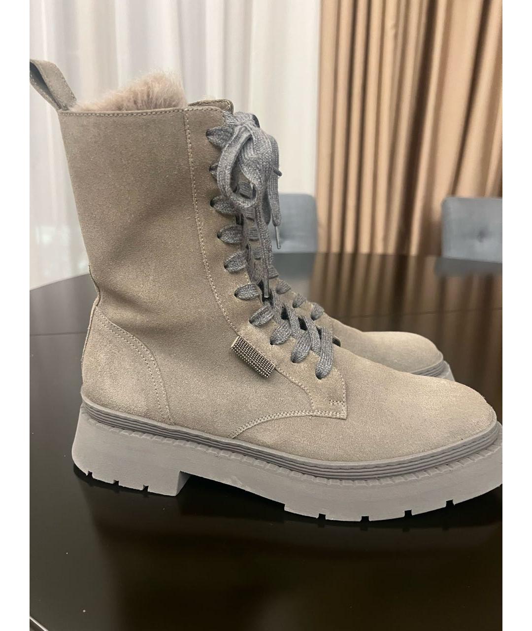 BRUNELLO CUCINELLI Серые замшевые ботинки, фото 7