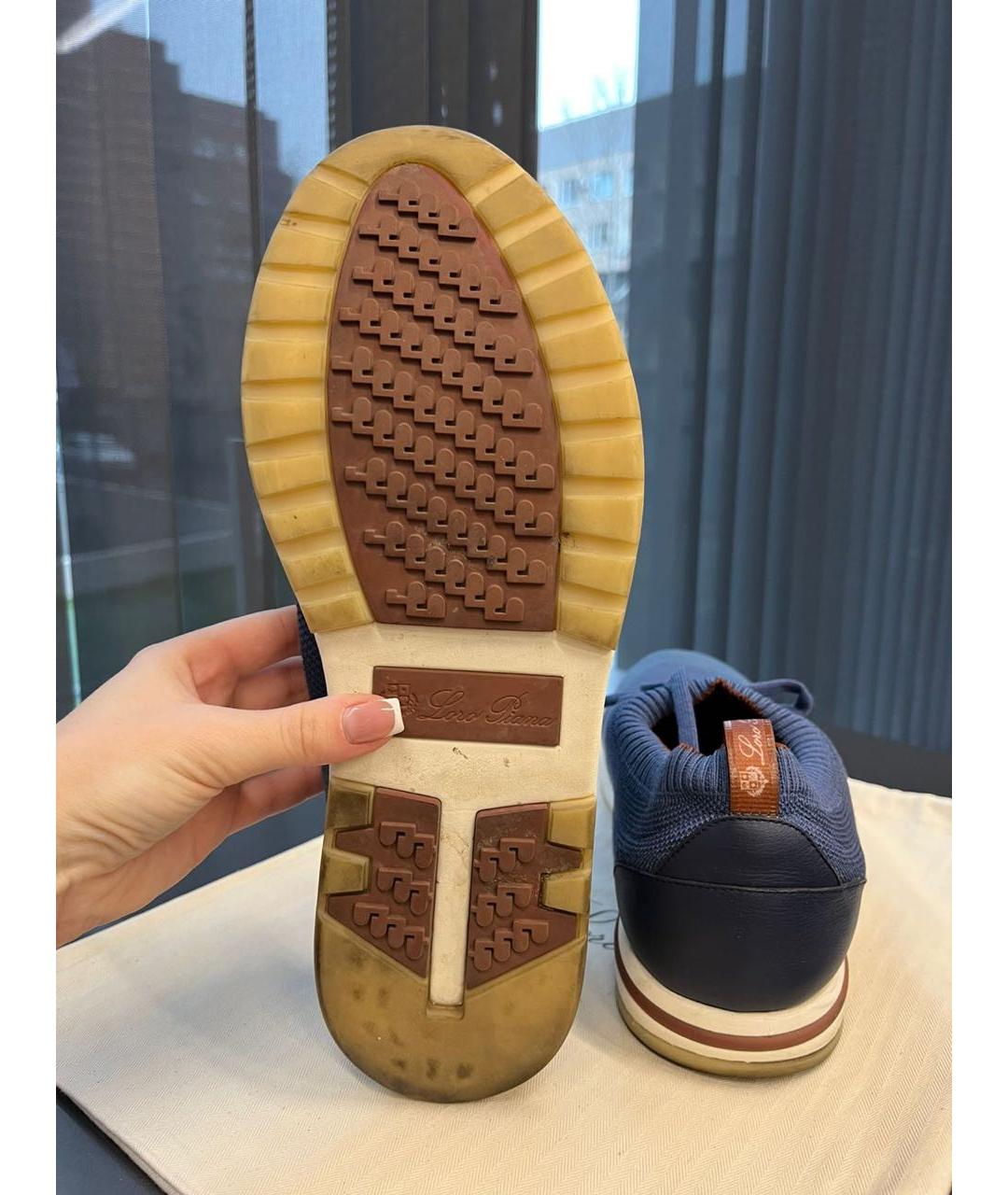 LORO PIANA Синие текстильные низкие кроссовки / кеды, фото 4