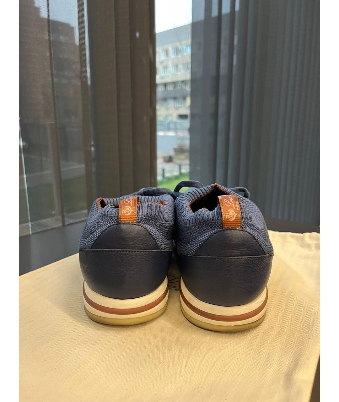 LORO PIANA Синие текстильные низкие кроссовки / кеды, фото 3