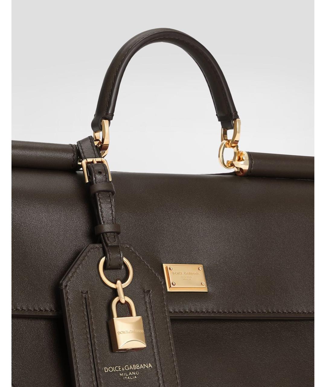 DOLCE&GABBANA Коричневая кожаная сумка с короткими ручками, фото 4