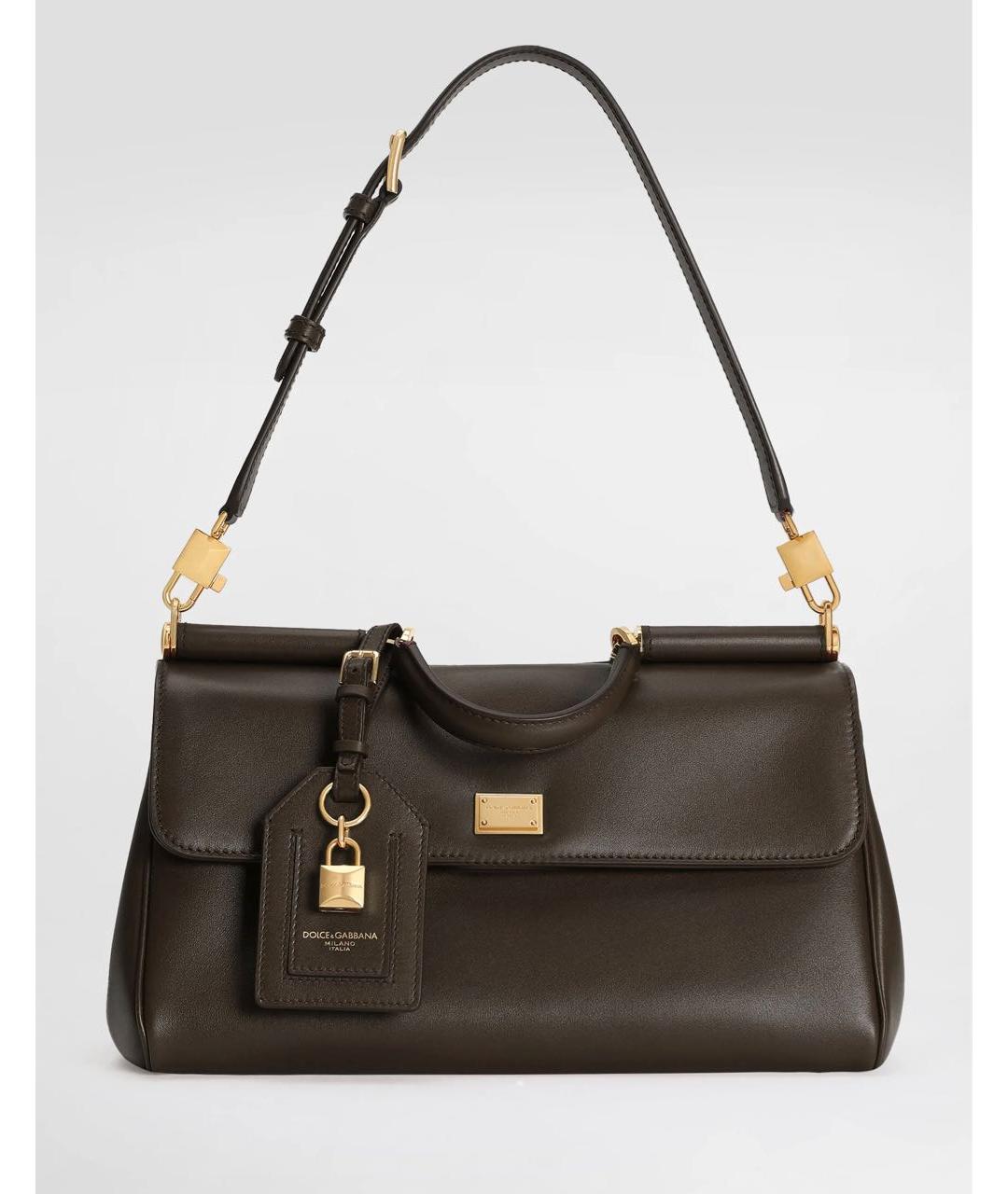 DOLCE&GABBANA Коричневая кожаная сумка с короткими ручками, фото 6
