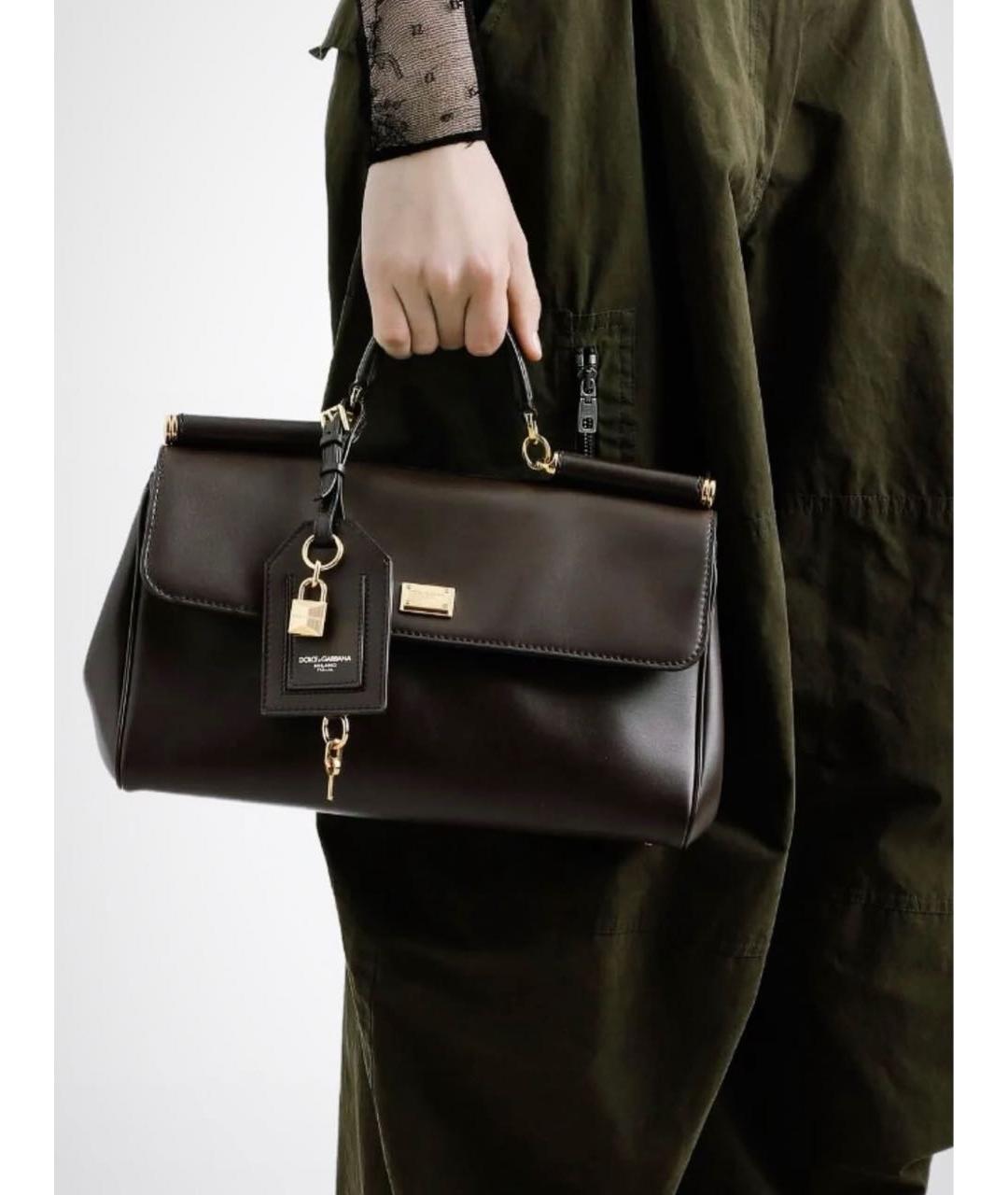 DOLCE&GABBANA Коричневая кожаная сумка с короткими ручками, фото 7