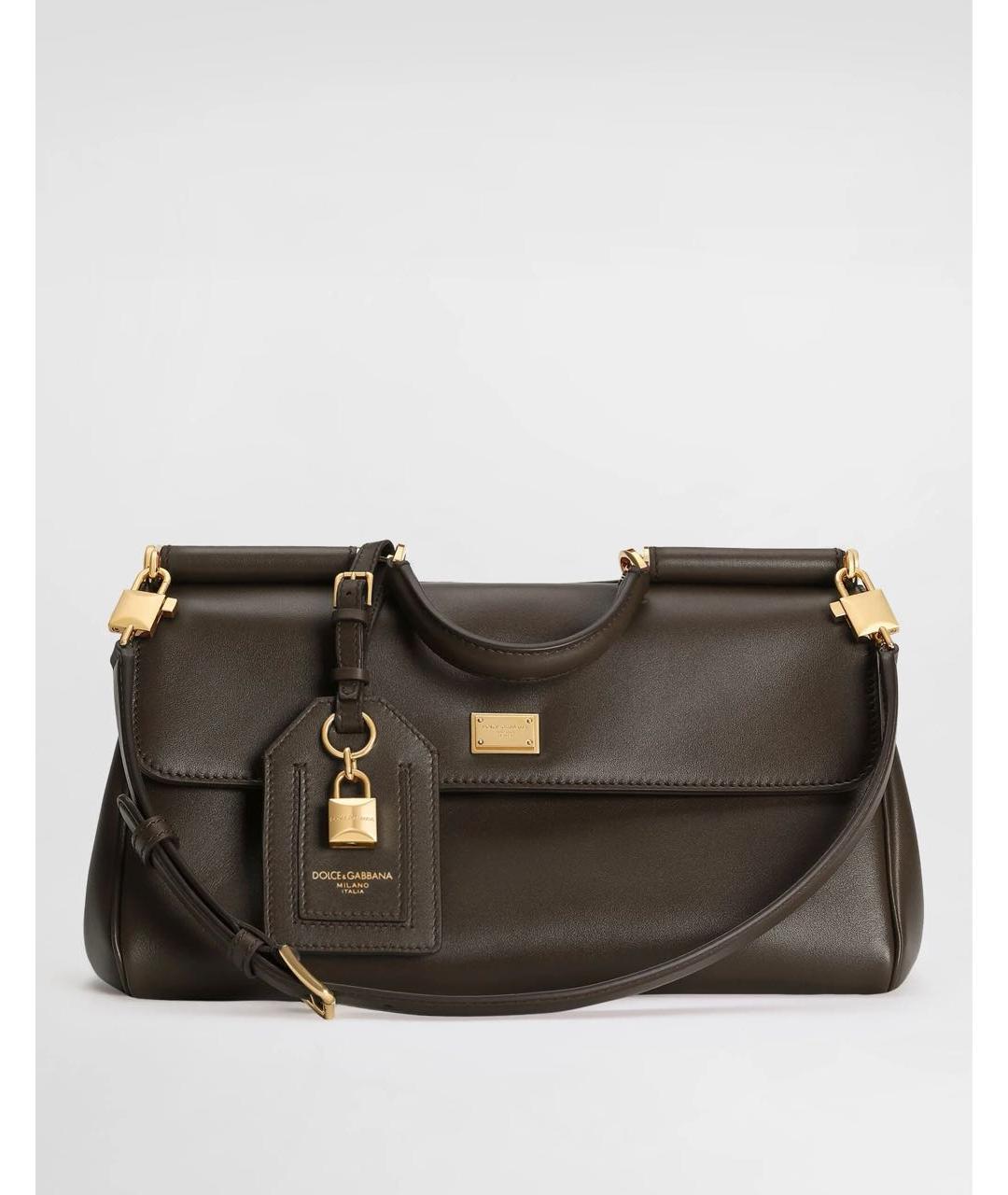 DOLCE&GABBANA Коричневая кожаная сумка с короткими ручками, фото 9