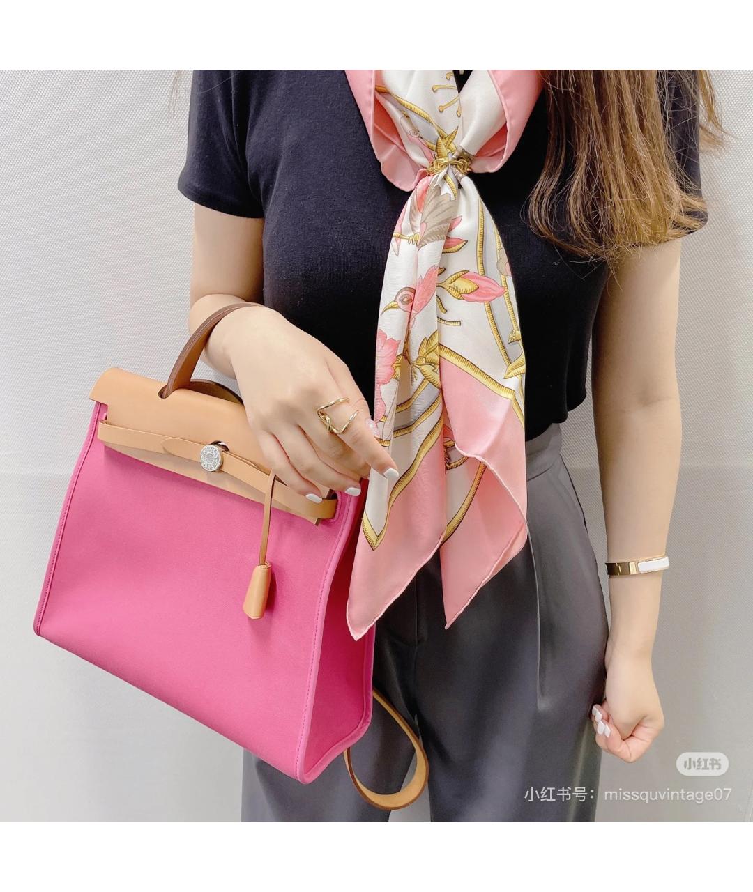 HERMES Розовая тканевая сумка через плечо, фото 6