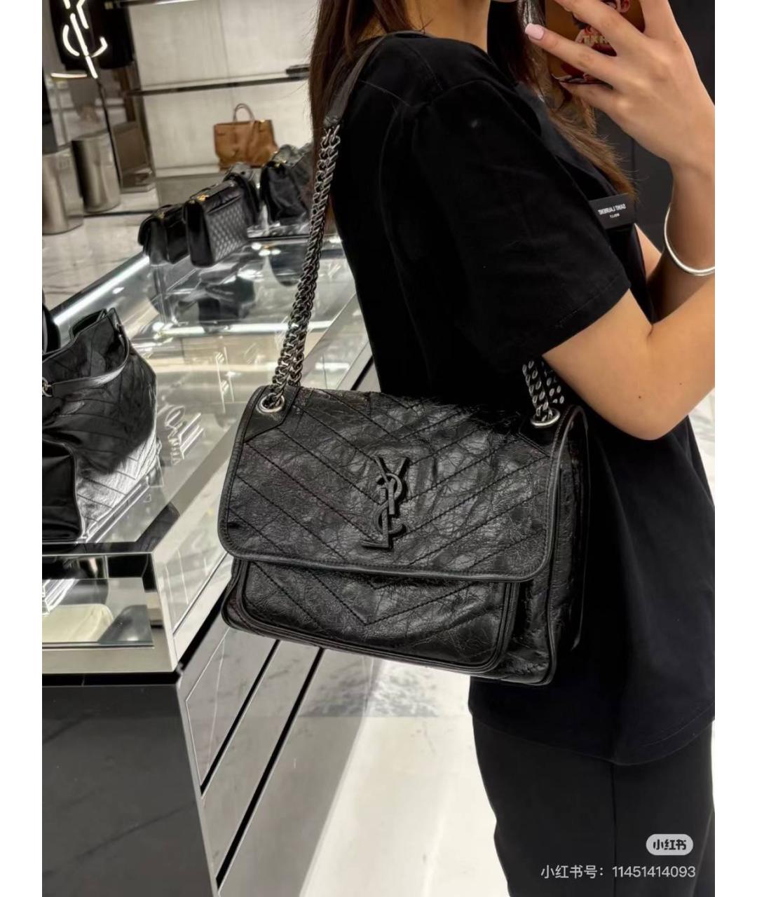 SAINT LAURENT Черная кожаная сумка через плечо, фото 6