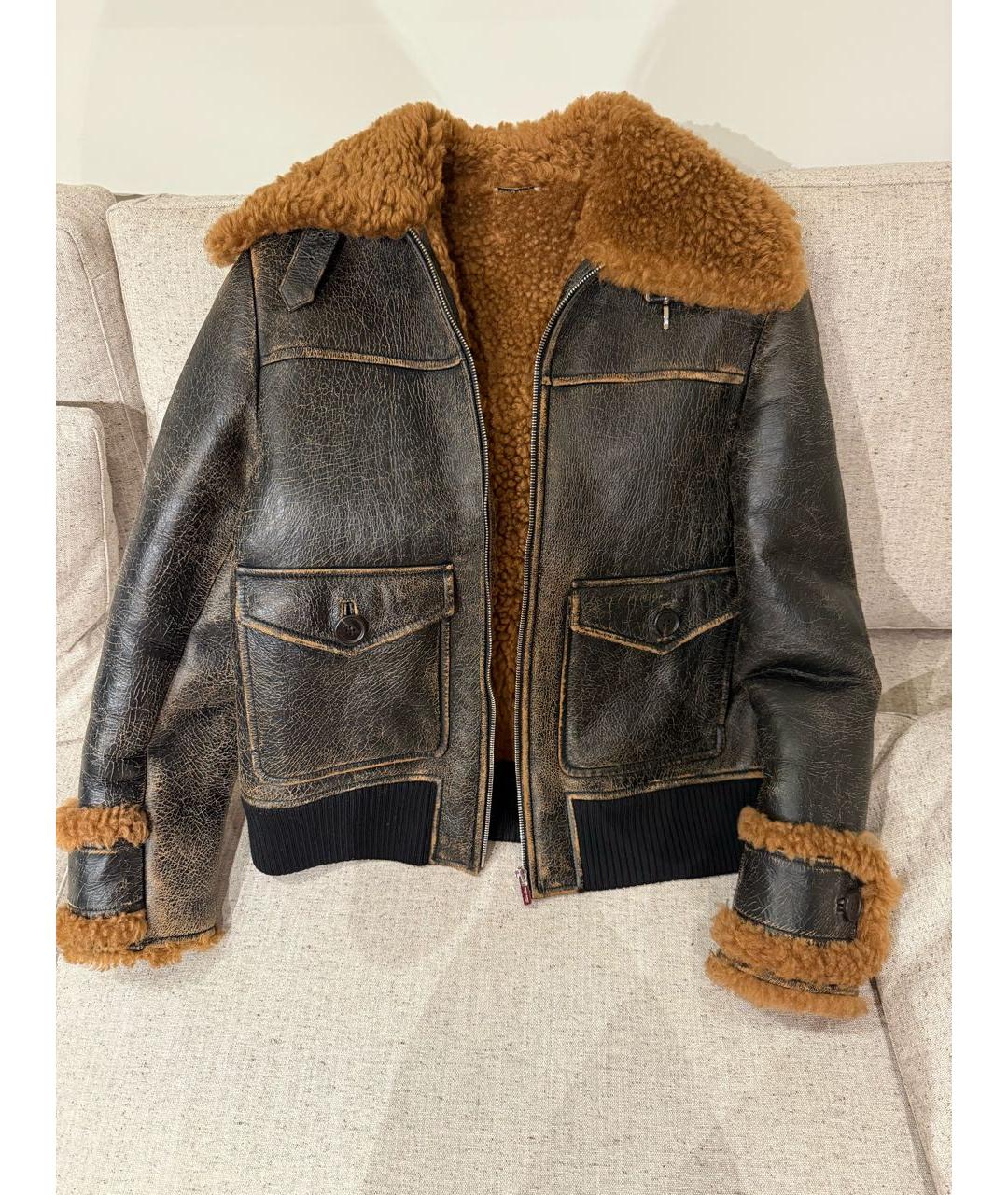 MIU MIU Коричневая кожаная дубленка, фото 2