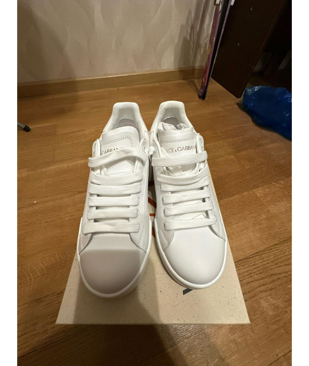 DOLCE&GABBANA Белые кожаные кеды, фото 2