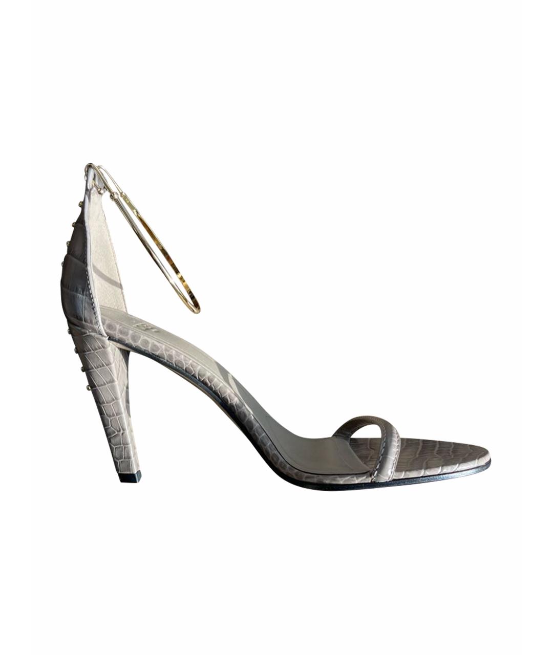 FENDI Серые кожаные босоножки, фото 5