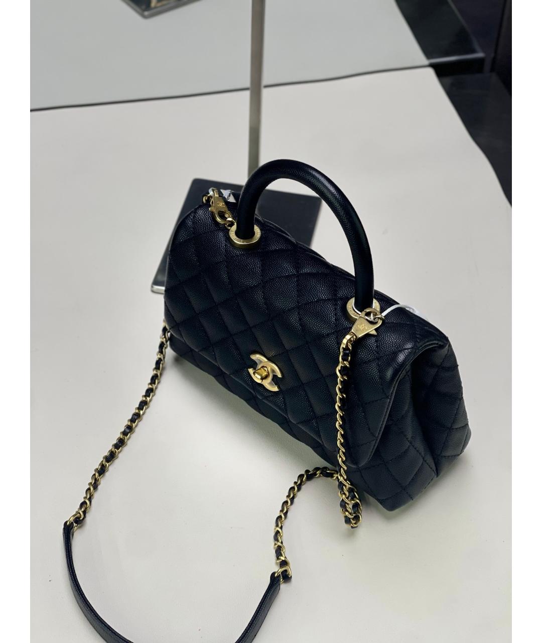 CHANEL Черная кожаная сумка с короткими ручками, фото 9