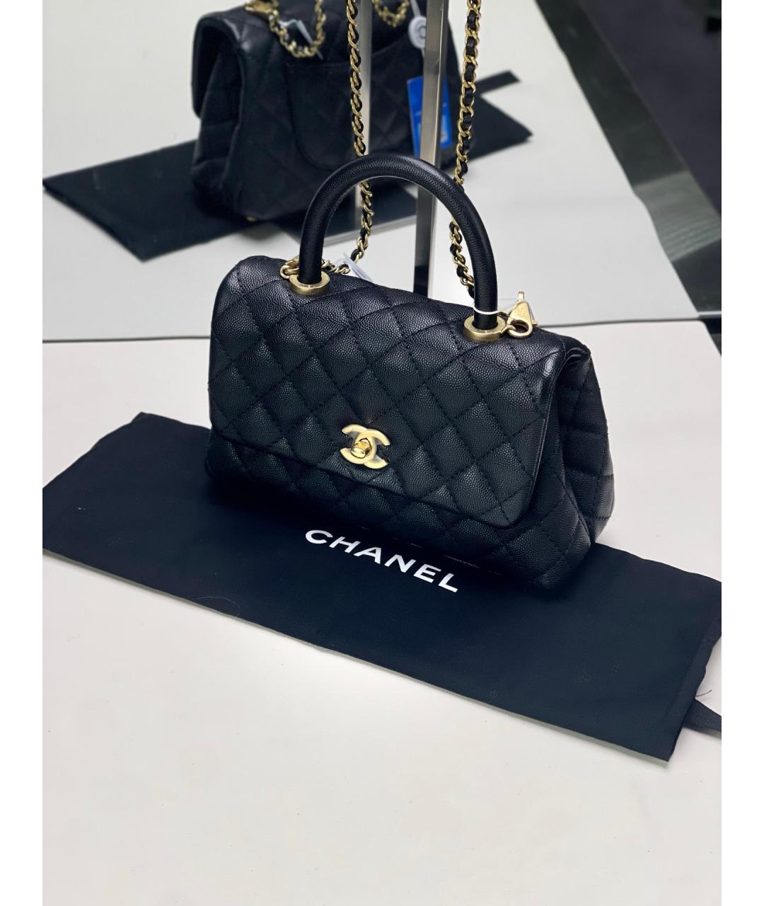 CHANEL Черная кожаная сумка с короткими ручками, фото 2