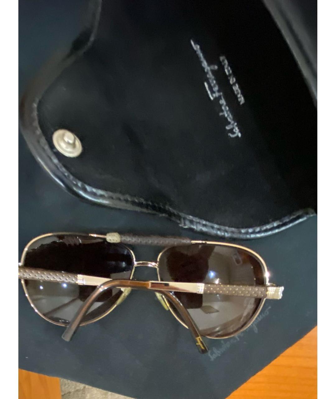 FERRAGAMO Коричневые металлические солнцезащитные очки, фото 3