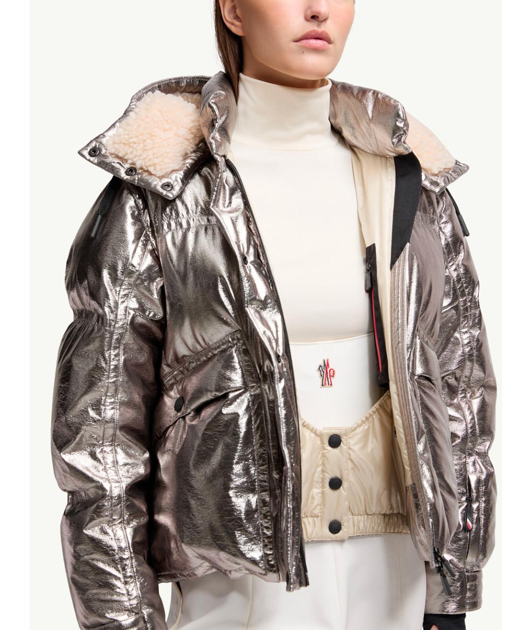 MONCLER Серебрянный полиамидовый пуховик, фото 3