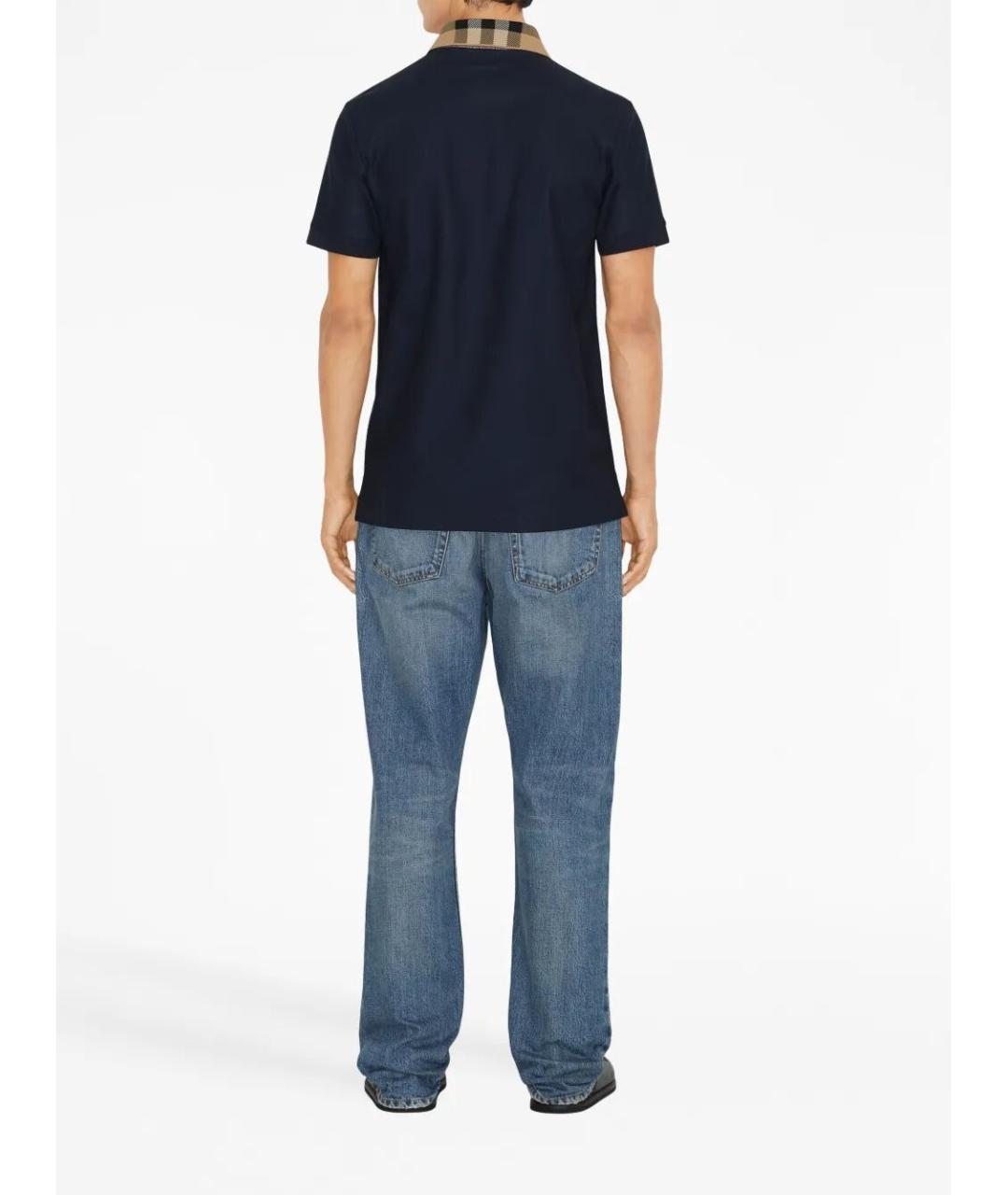 BURBERRY Темно-синее хлопковое поло с коротким рукавом, фото 3