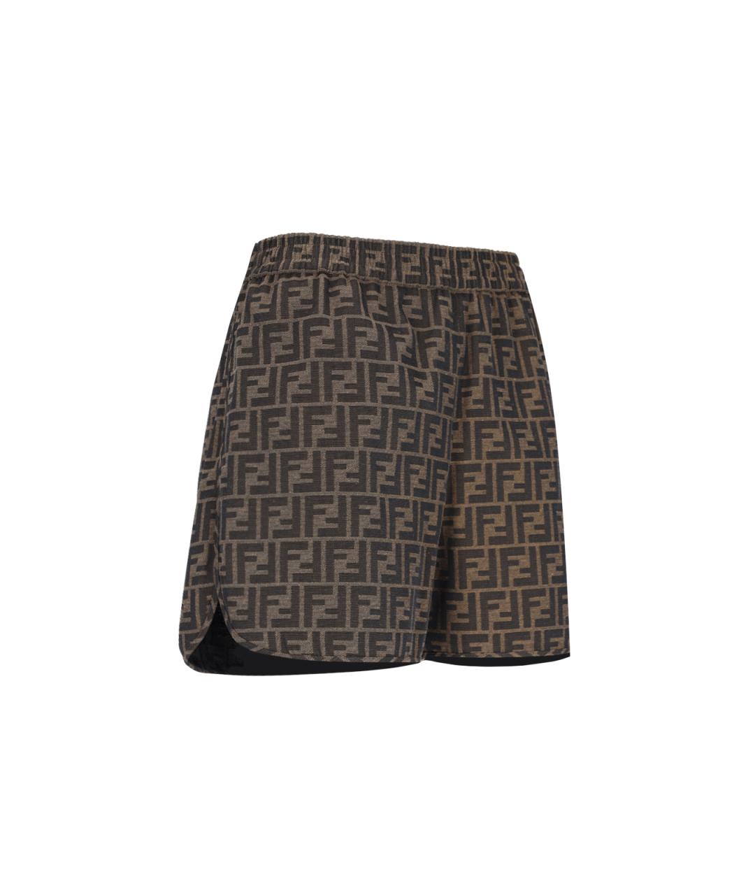 FENDI Коричневые полиэстеровые шорты, фото 3