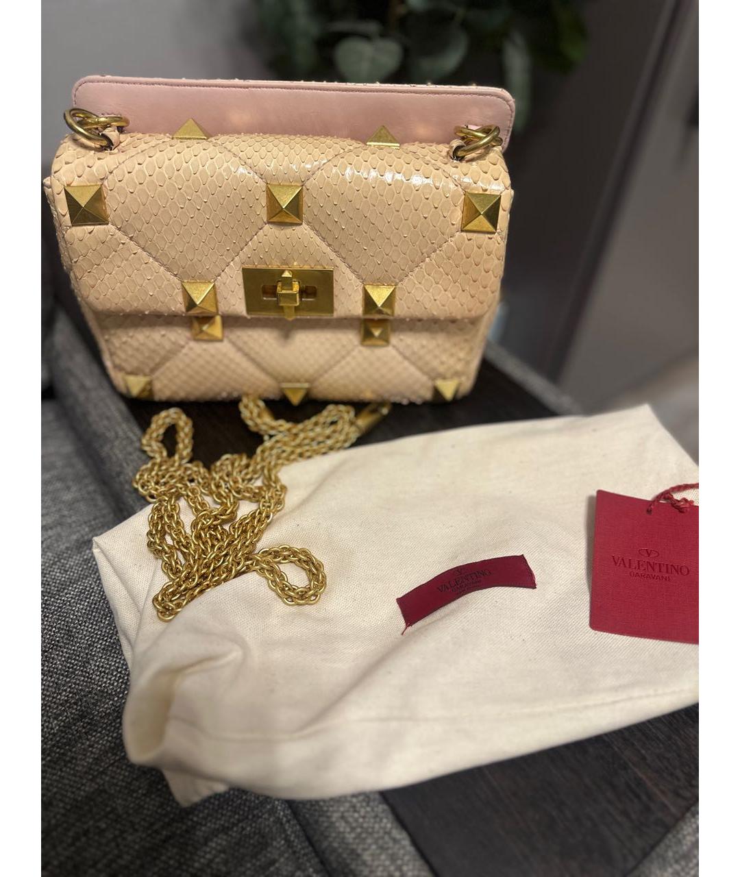 VALENTINO Бежевая сумка с короткими ручками из экзотической кожи, фото 6