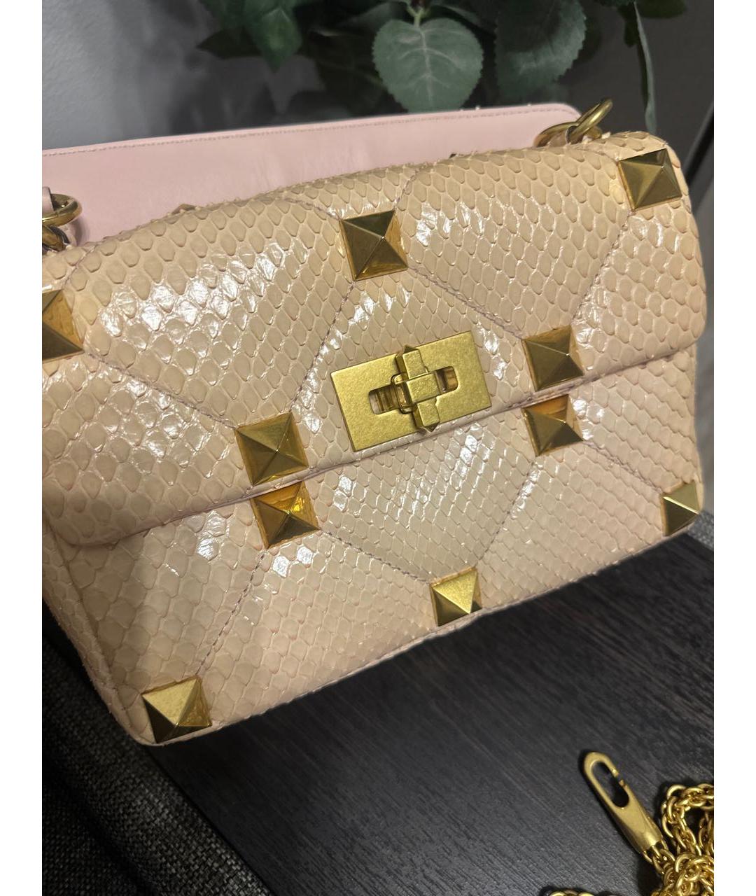 VALENTINO Бежевая сумка с короткими ручками из экзотической кожи, фото 5