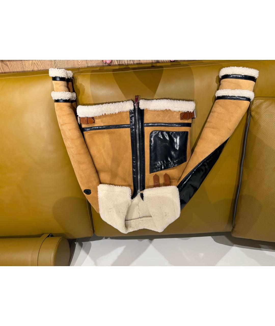 MONCLER Горчичная меховая дубленка, фото 9