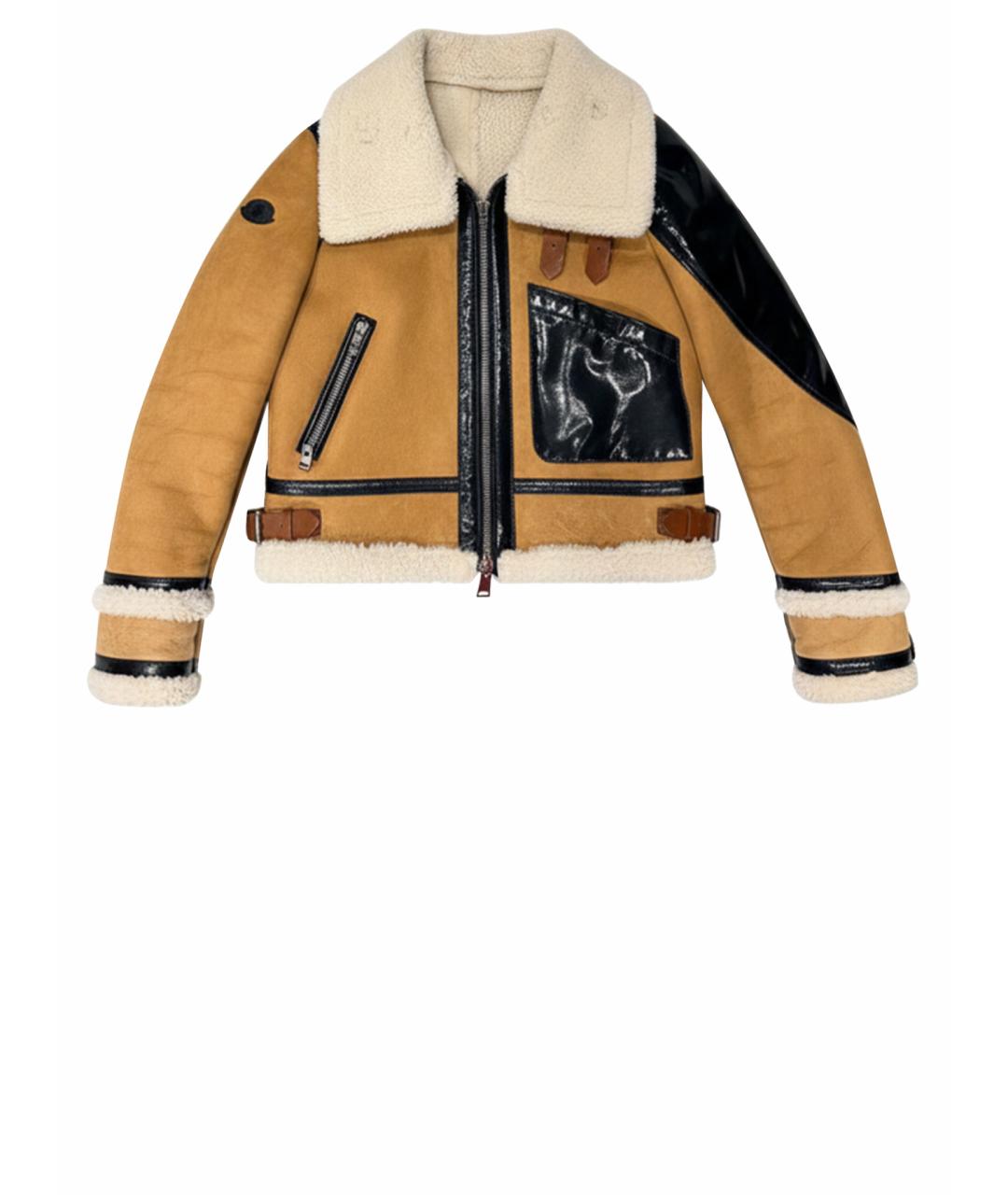MONCLER Горчичная меховая дубленка, фото 1