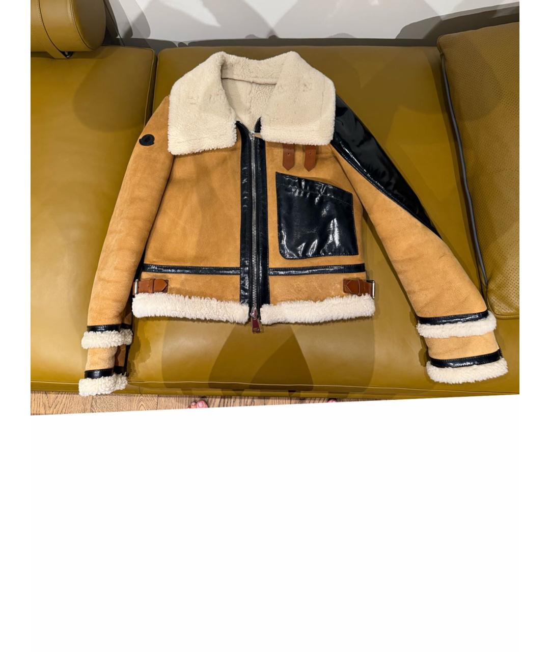 MONCLER Горчичная меховая дубленка, фото 10