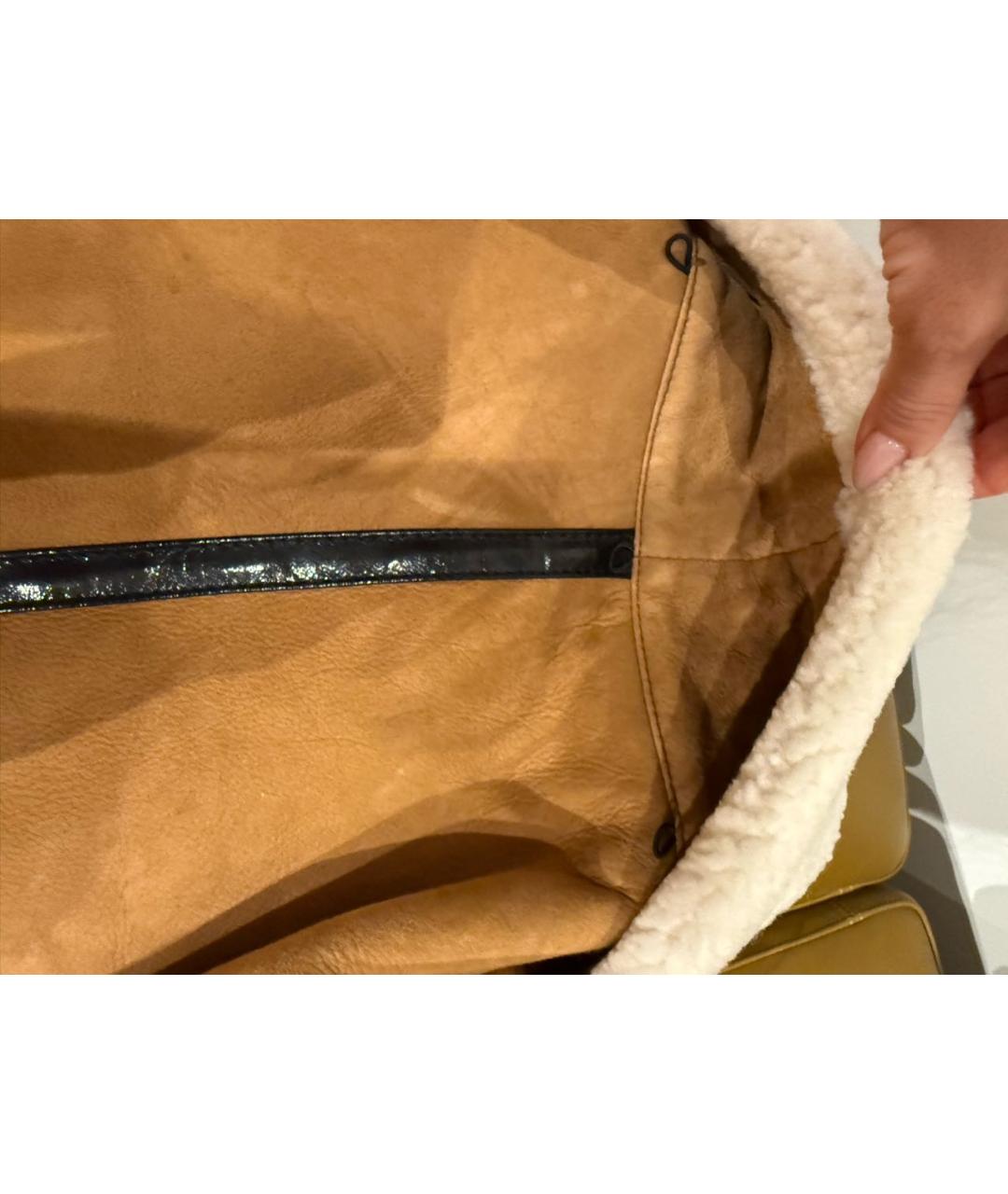 MONCLER Горчичная меховая дубленка, фото 7