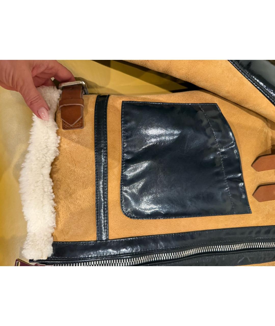 MONCLER Горчичная меховая дубленка, фото 6