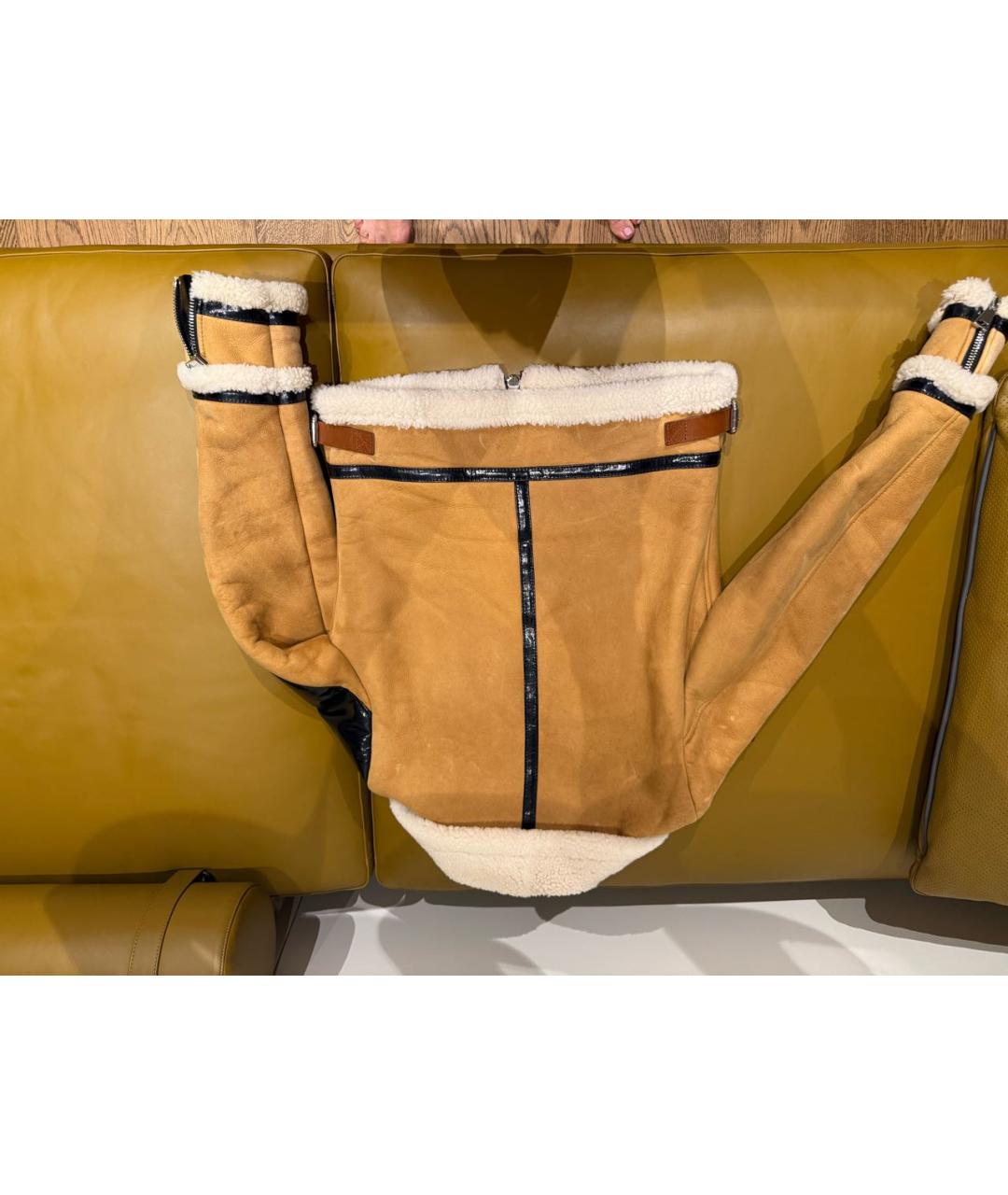 MONCLER Горчичная меховая дубленка, фото 2