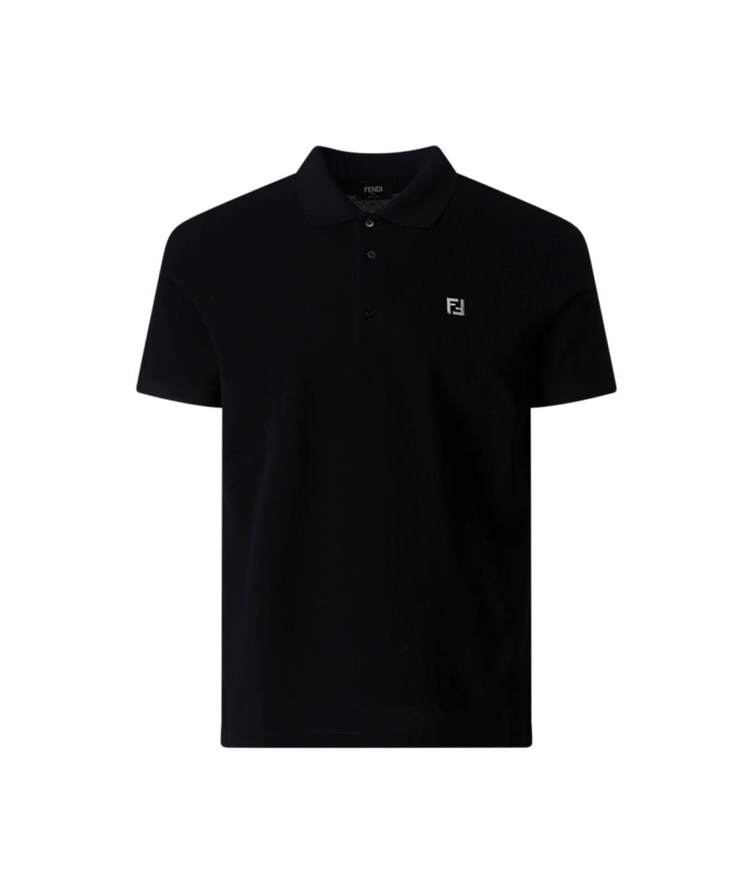 FENDI Черное хлопковое поло с коротким рукавом, фото 1