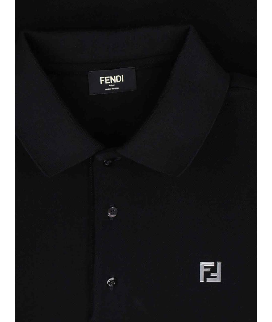 FENDI Черное хлопковое поло с коротким рукавом, фото 3