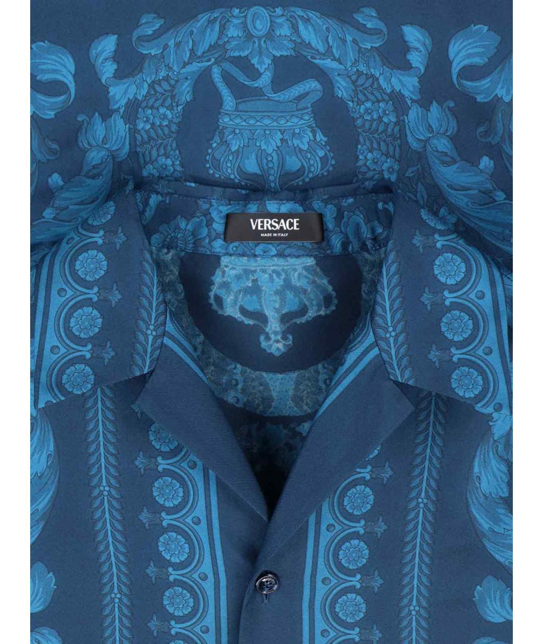 VERSACE Синяя шелковая кэжуал рубашка, фото 5