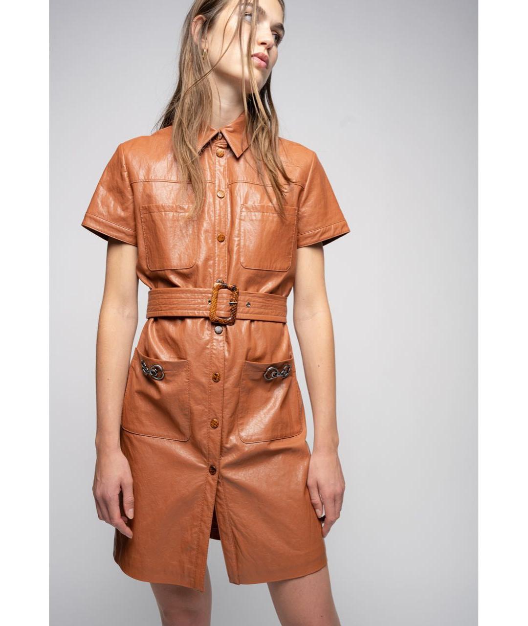 PINKO Коричневое полиэстеровое повседневное платье, фото 4