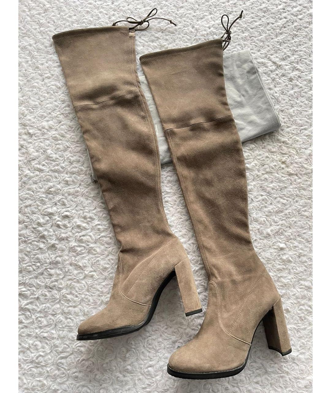 STUART WEITZMAN Бежевые замшевые ботфорты, фото 2