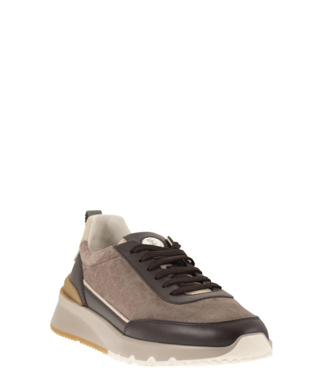 BRUNELLO CUCINELLI Коричневые кожаные низкие кроссовки / кеды, фото 2