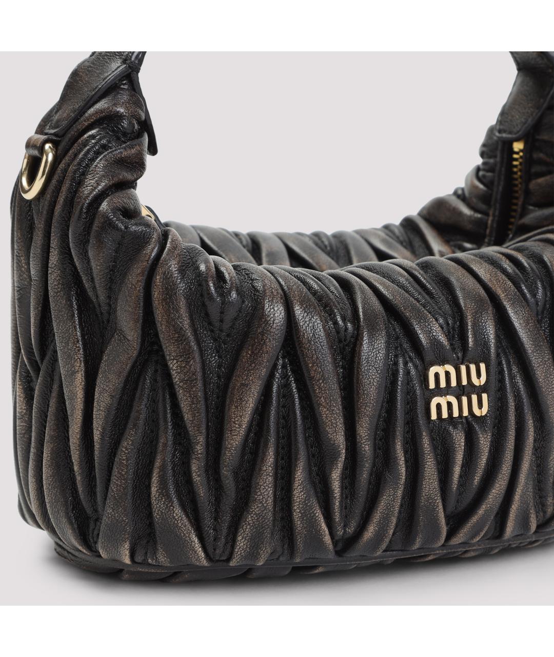 MIU MIU Коричневая кожаная сумка с короткими ручками, фото 5