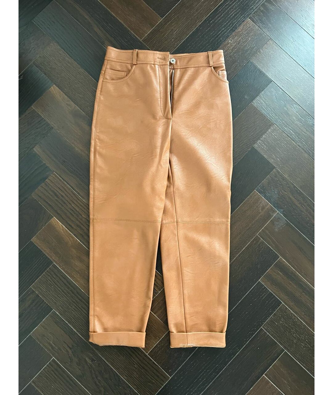 STELLA MCCARTNEY Коричневые кожаные брюки широкие, фото 5