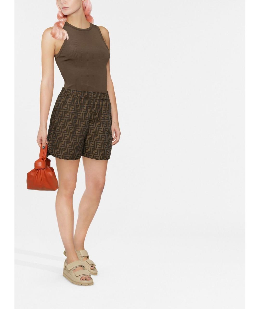 FENDI Коричневые полиэстеровые шорты, фото 4