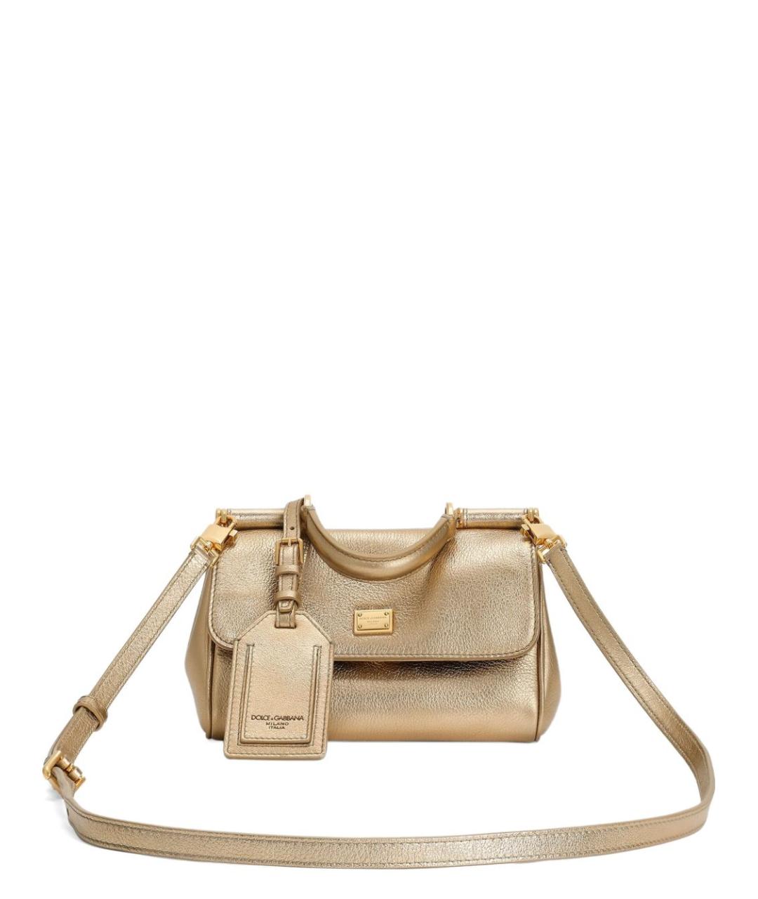 DOLCE&GABBANA Золотая кожаная сумка тоут, фото 2