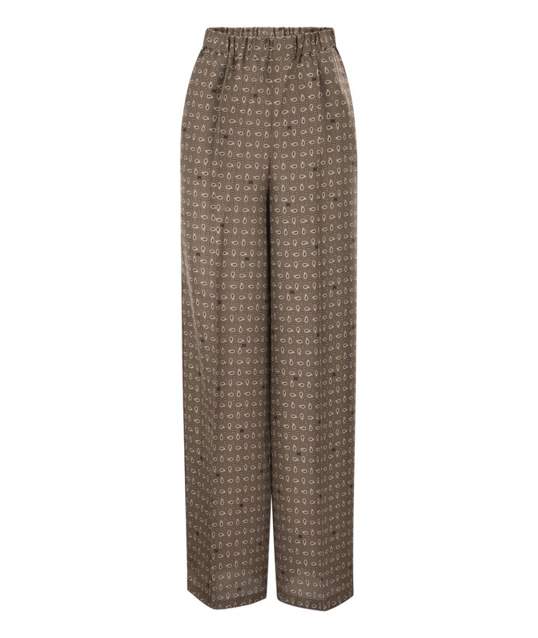 MAX MARA Коричневые шелковые прямые брюки, фото 1