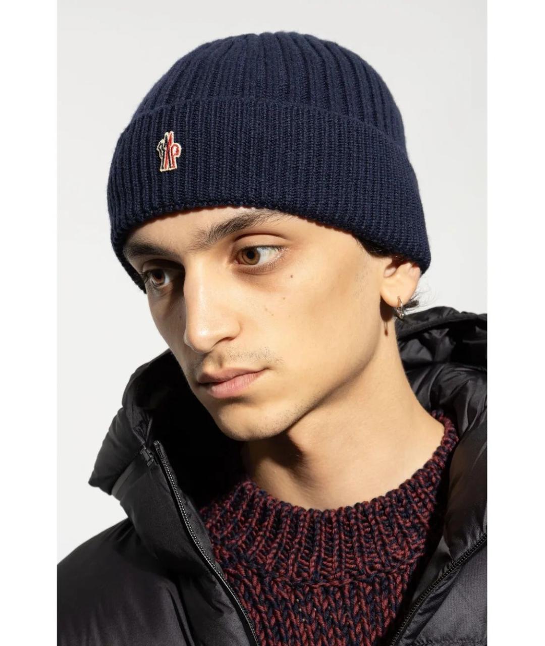 MONCLER Синяя шерстяная шапка, фото 4