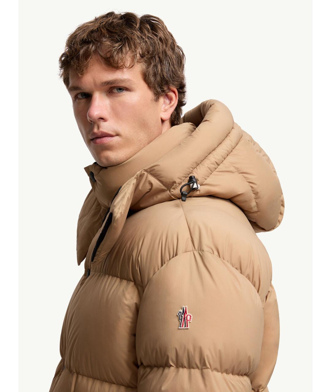 MONCLER Бежевый полиамидовый пуховик, фото 3