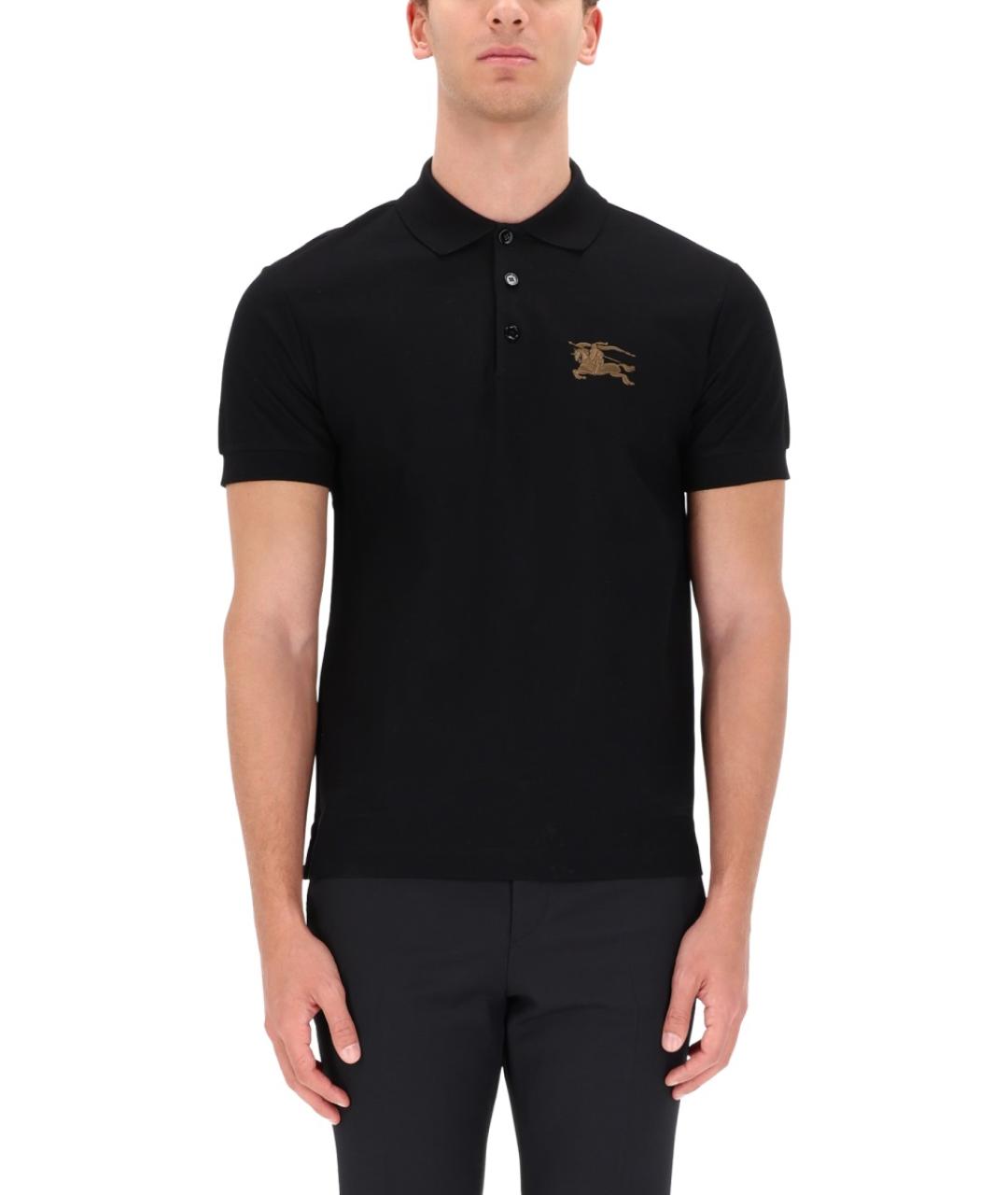 BURBERRY Черное хлопковое поло с коротким рукавом, фото 4